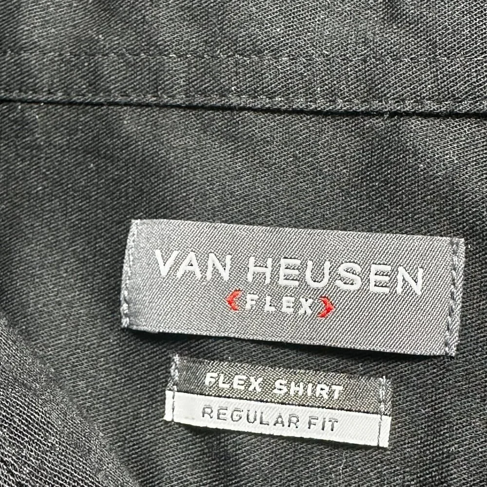 Van Heusen Flex Mens Black Regular Fit Long Sleeve Shirt Size 18.5 35/37 - Picture 4 of 11